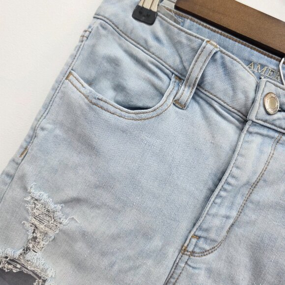 American Eagle Hi-Rise Jegging Jeans Size 8 Light Wash Extreme Distressed Ripped - Picture 6 of 16